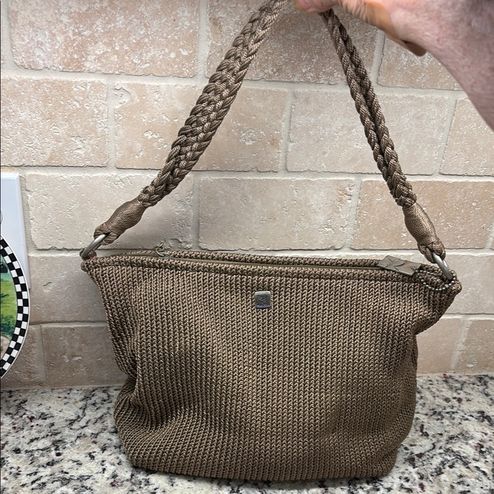 Lina Braided Handle Crocheted brown Bag